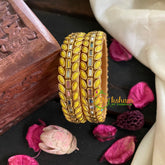 Kids Silk Thread Kundan Bangle-Kada-Yellow -G4901